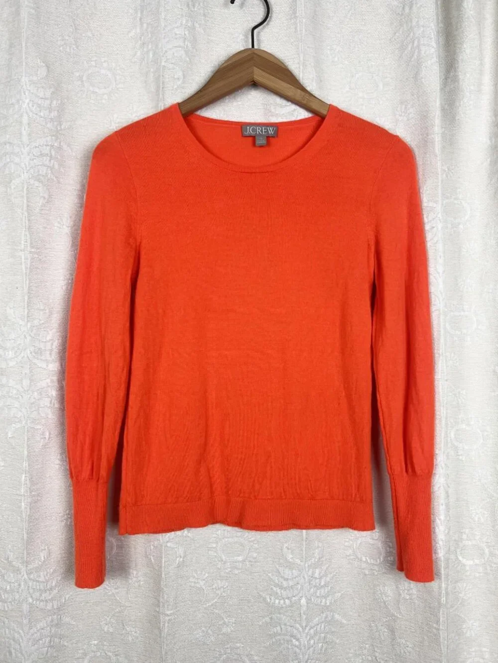 J Crew Halle merino wool crewneck sweater neon orange lightweight knit jumper